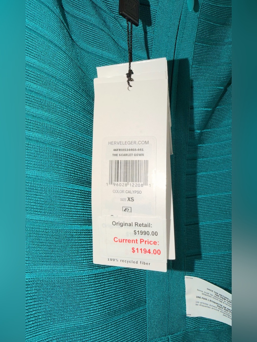HERVE LEGER  Scarlet Gown XS Bandage Maxi in Calypso Blue NWT - Picture 5 of 8